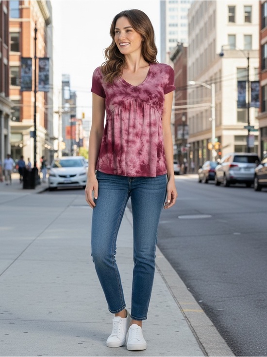 Baea Tops - BAEA Plum Tie Dye Babydoll Top!